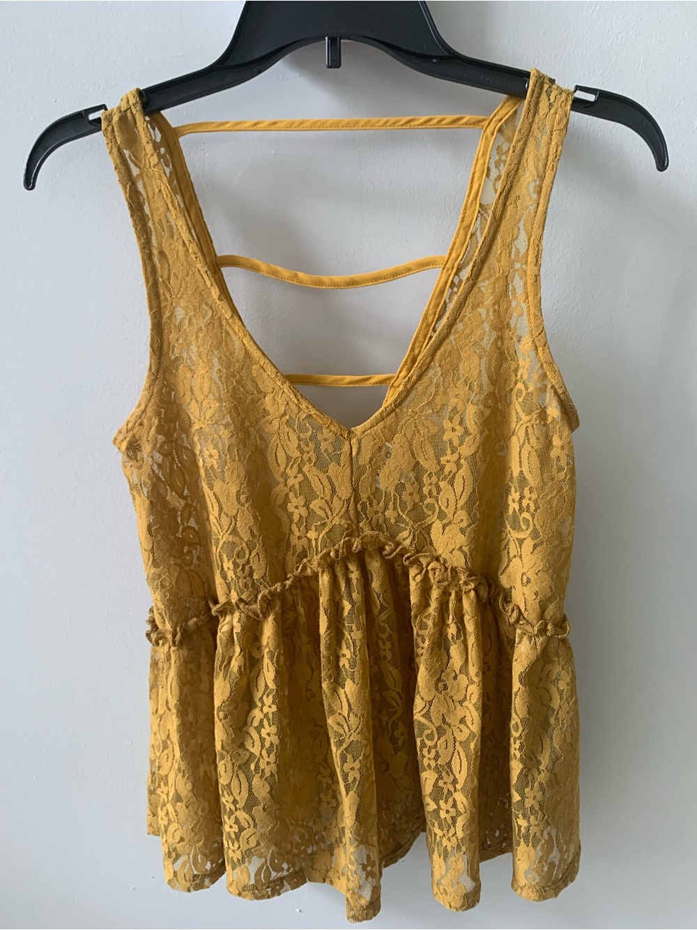 H.I.P. Mustard Yellow Lace Peplum Sleeveless Top